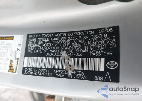 2009 Toyota Prius from USA, damaged, VIN JTDKB20U493477866